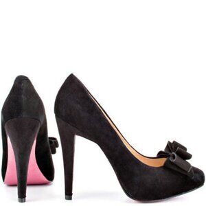 Paris Hilton Amelie Black bow Suede Heels